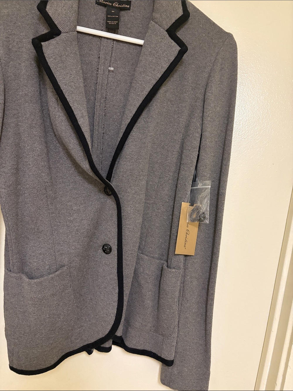 Gray Knit Blazer with Black Trim